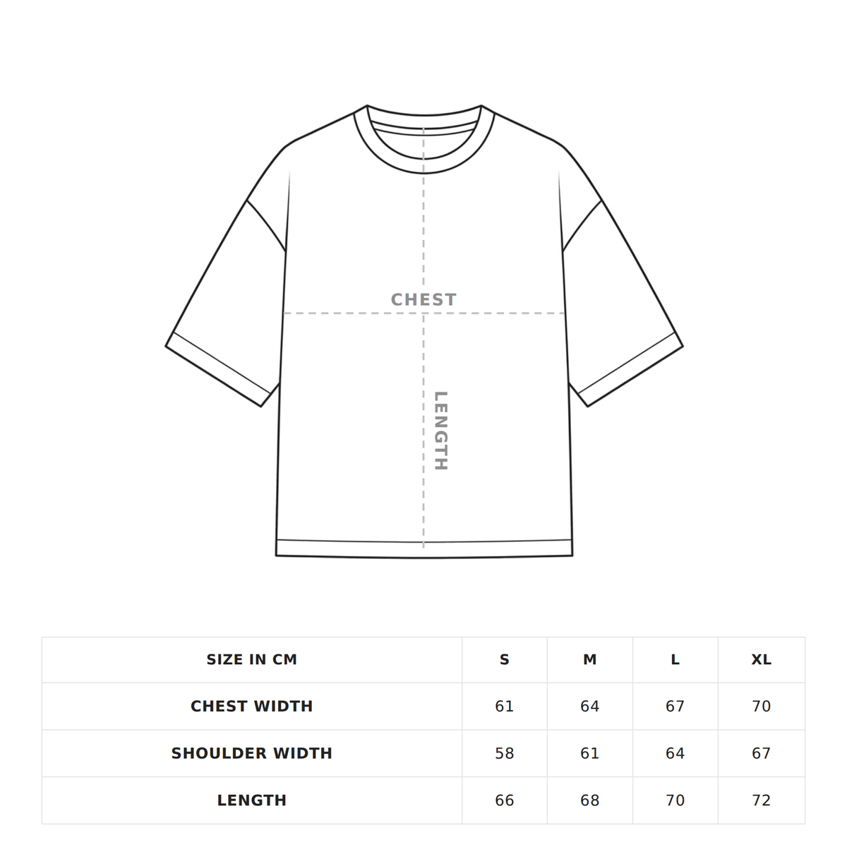 Garment diagram showing where chest and length are measured