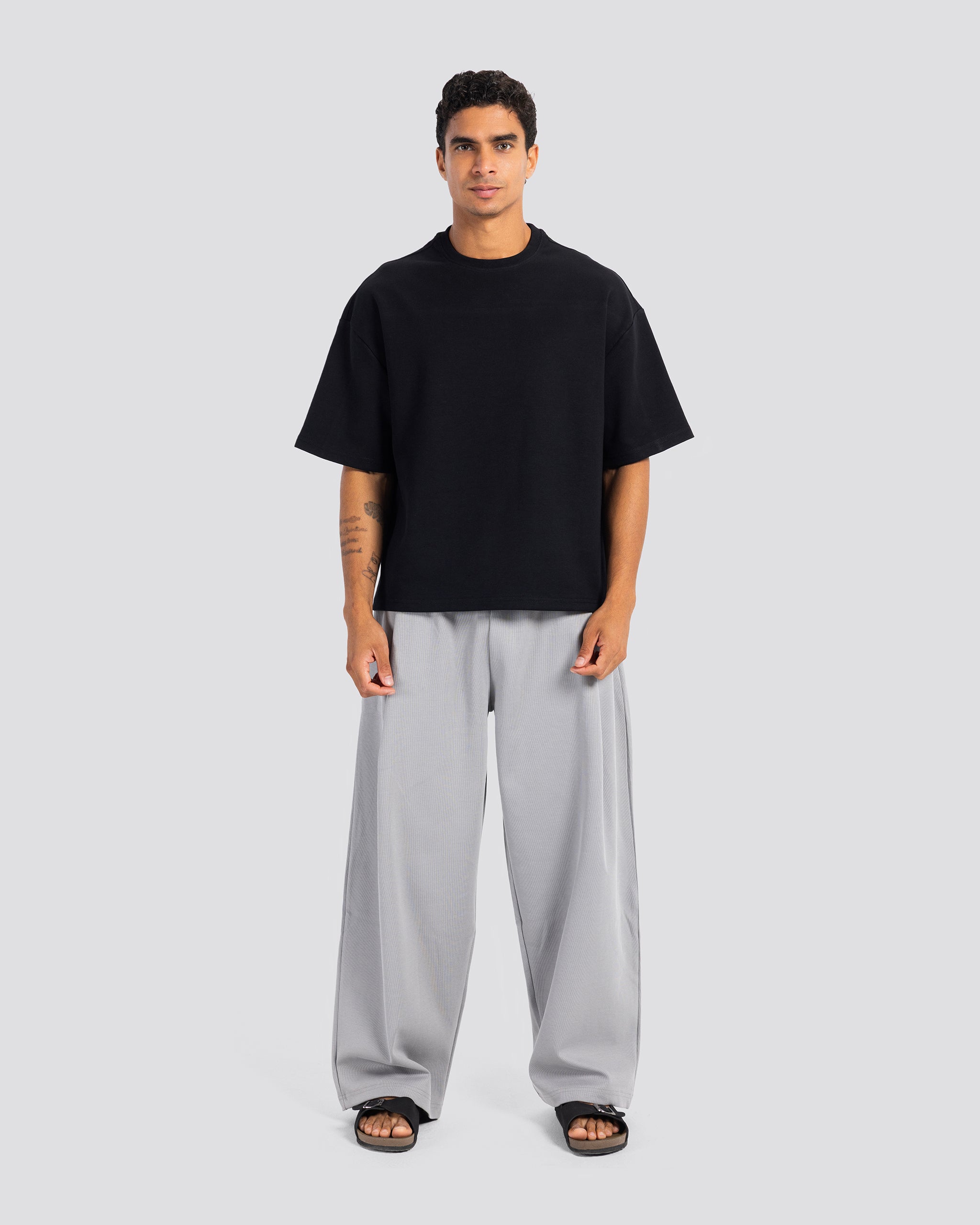 Boxy-Fit Stitched T-Shirt – Black – Anti Basic streetwear Egypt