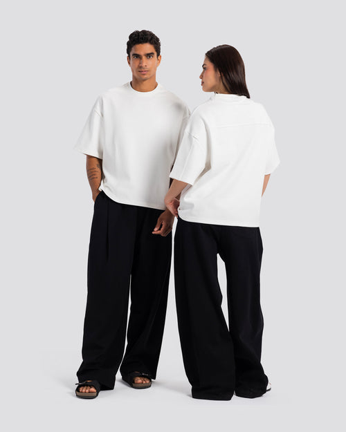 Boxy-Fit Stitched T-Shirt – Off White – Anti Basic streetwear Egypt