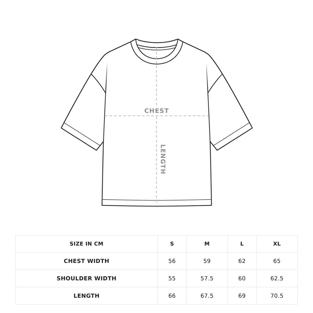 Garment diagram showing where chest and length are measured