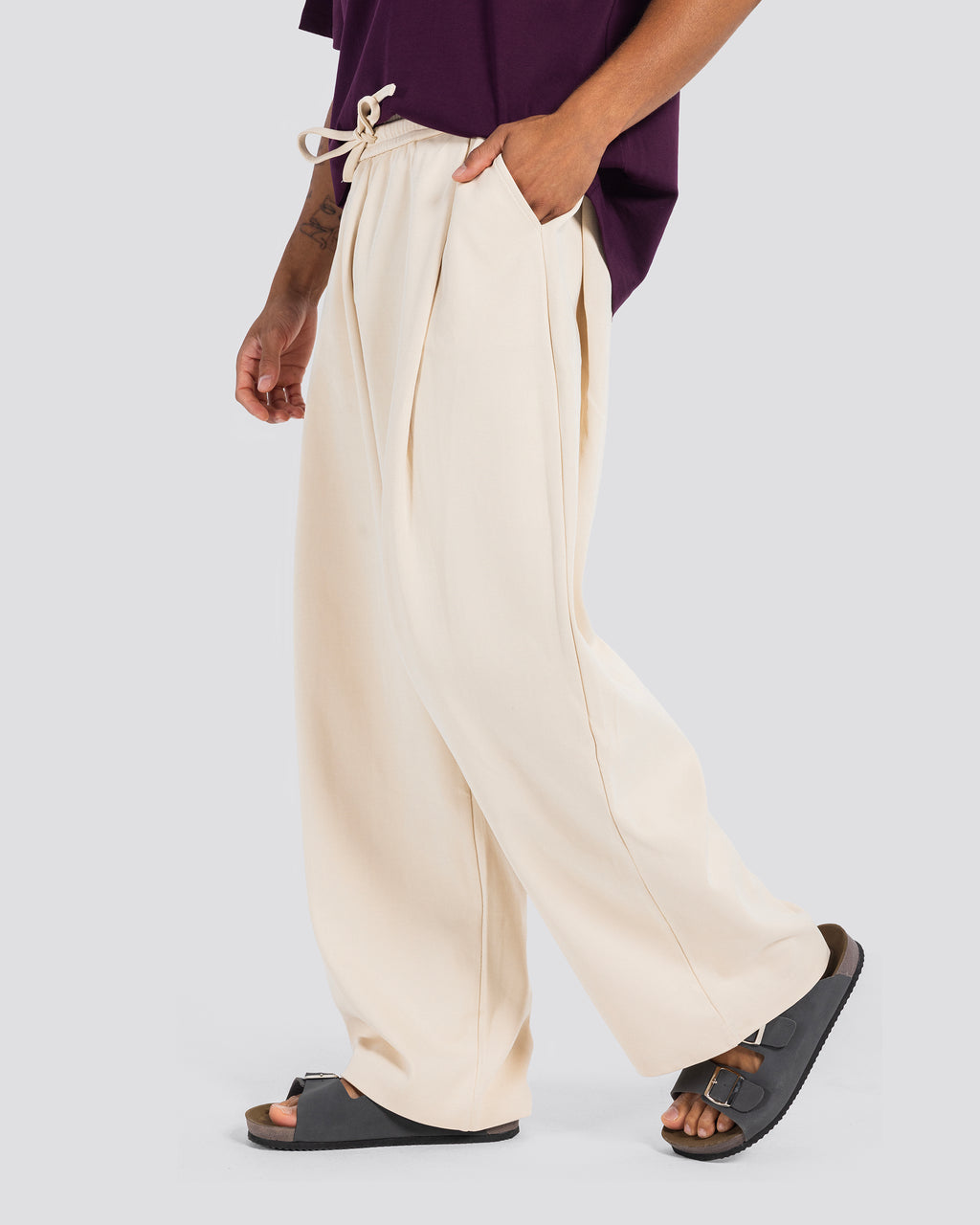 Cotton Two-Tuck Pants – Light Beige – Anti Basic streetwear Egypt
