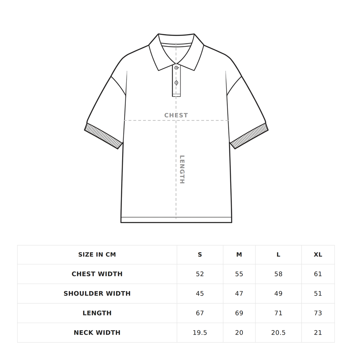Garment diagram showing where chest and length are measured