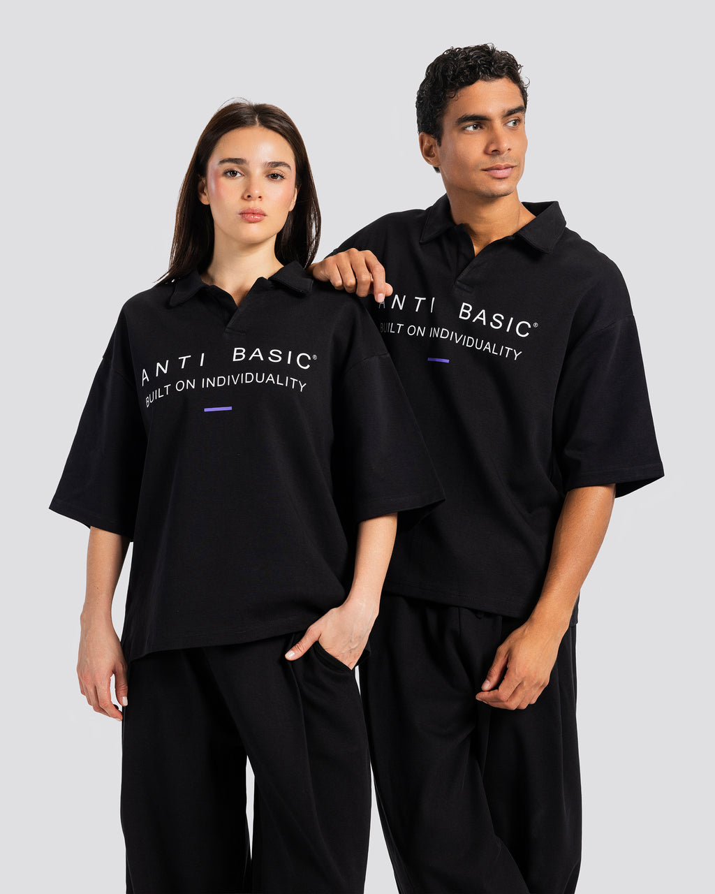 Printed Short-Sleeve Polo Shirt – Black – Anti Basic streetwear Egypt