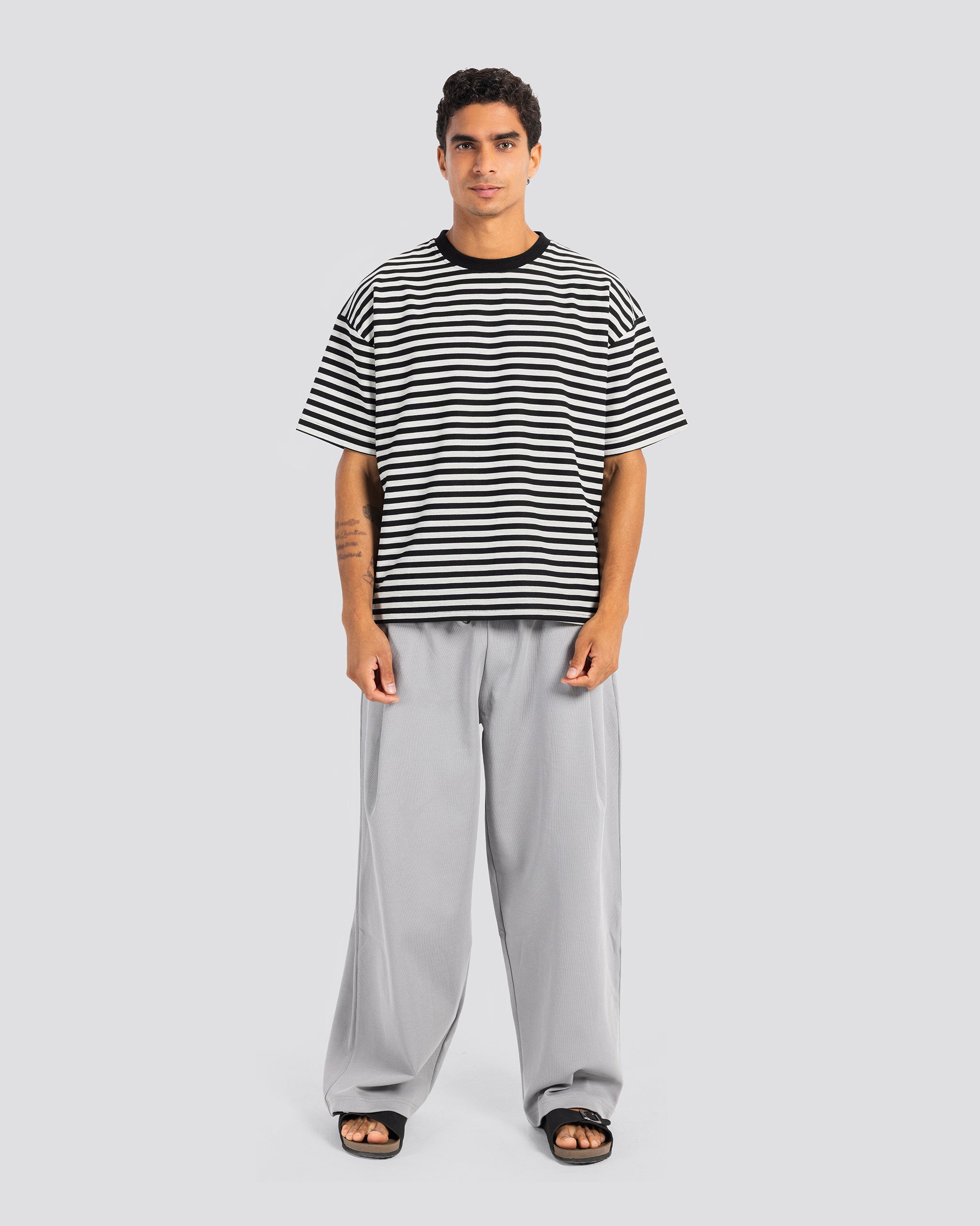 Relaxed Fit Striped T-Shirt – Gray – Anti Basic streetwear Egypt