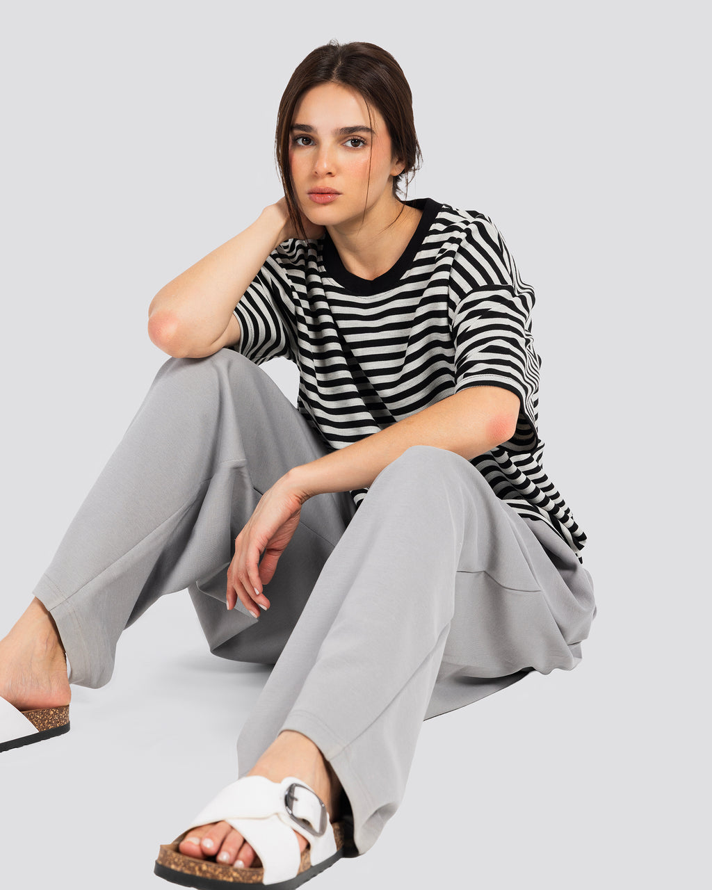 Relaxed Fit Striped T-Shirt - Gray