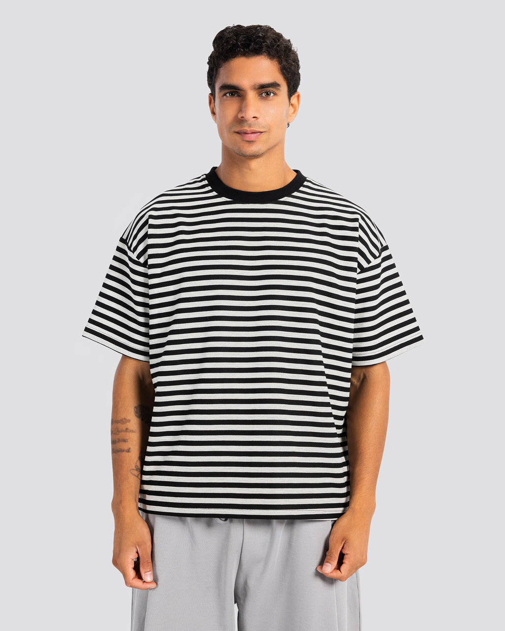 Relaxed Fit Striped T-Shirt - Gray
