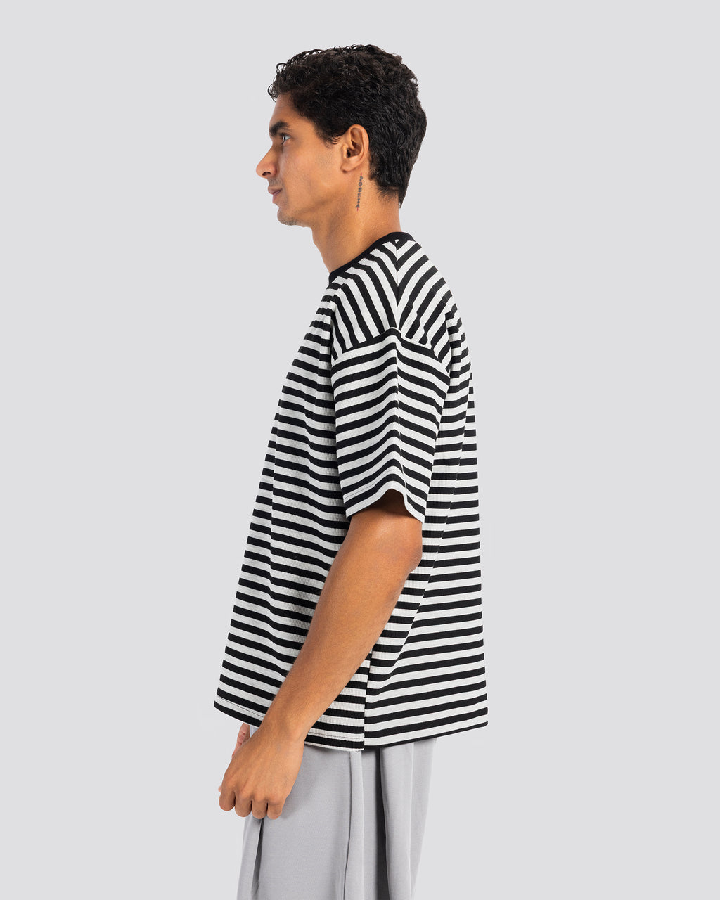 Relaxed Fit Striped T-Shirt - Gray