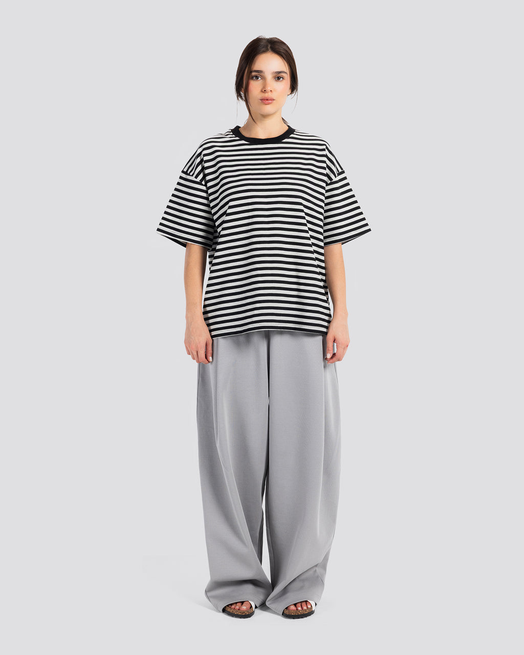 Relaxed Fit Striped T-Shirt - Gray