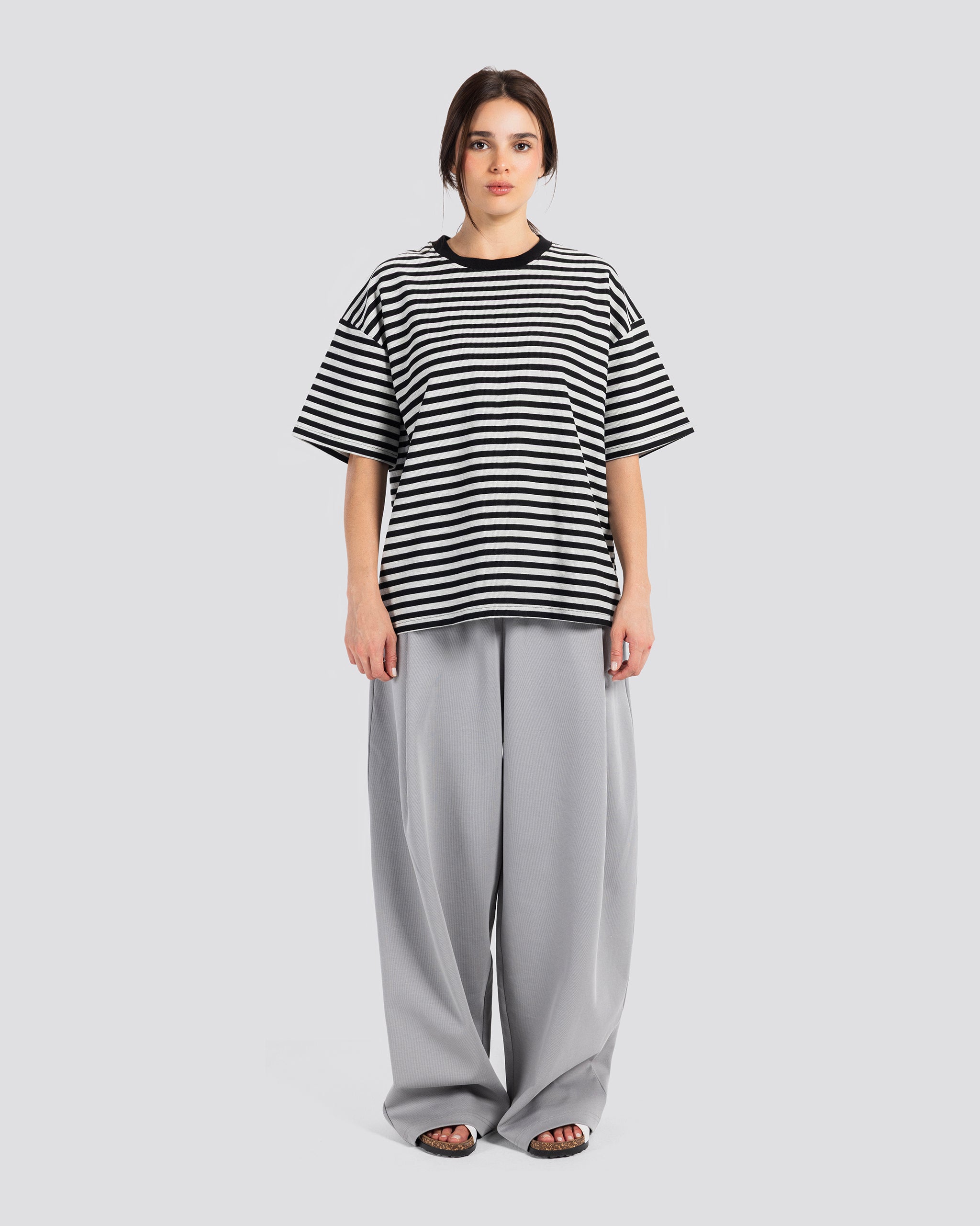 Relaxed Fit Striped T-Shirt - Gray