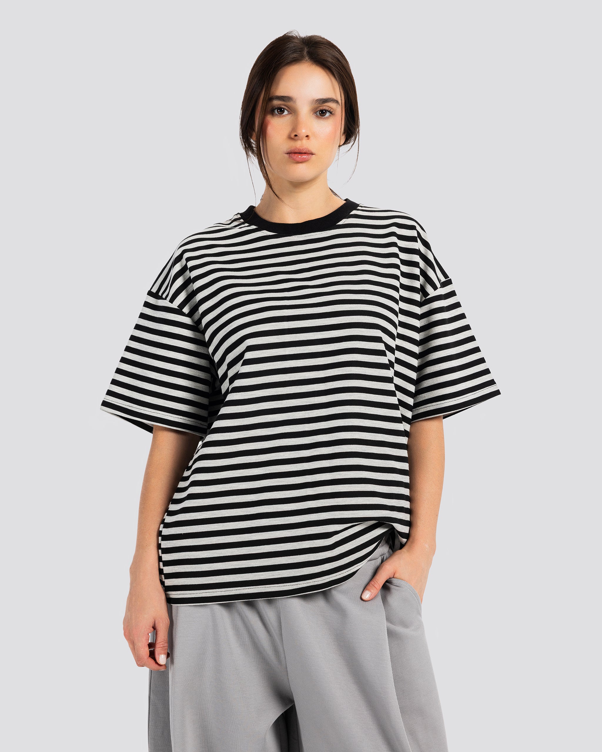 Relaxed Fit Striped T-Shirt - Gray