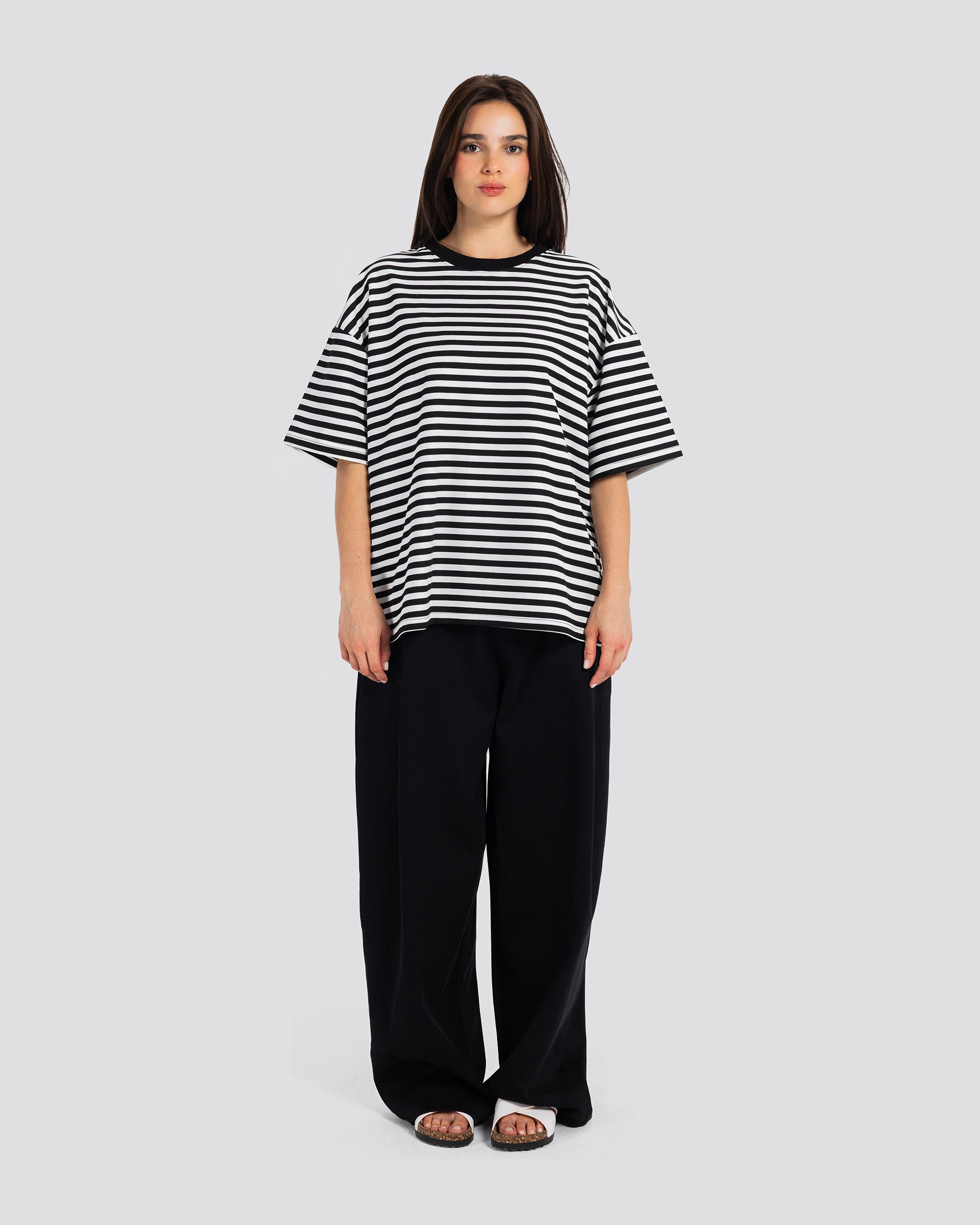Relaxed Fit Striped T-Shirt – White – Anti Basic streetwear Egypt (photo 5)