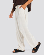 Relaxed Striped Linen Trousers – Off White – Anti Basic streetwear Egypt