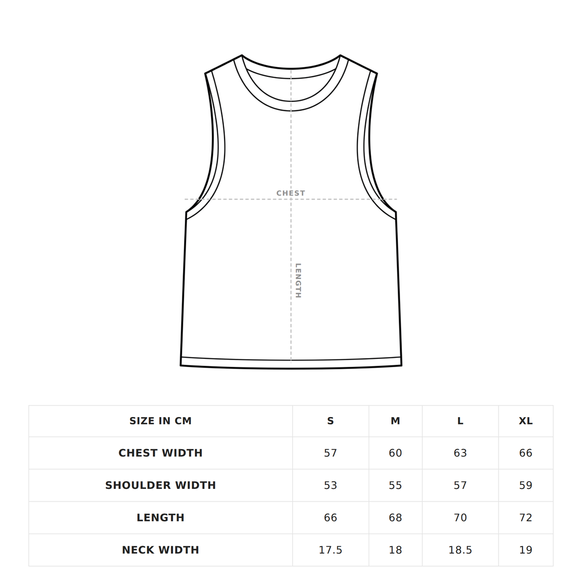 Garment diagram showing where chest and length are measured