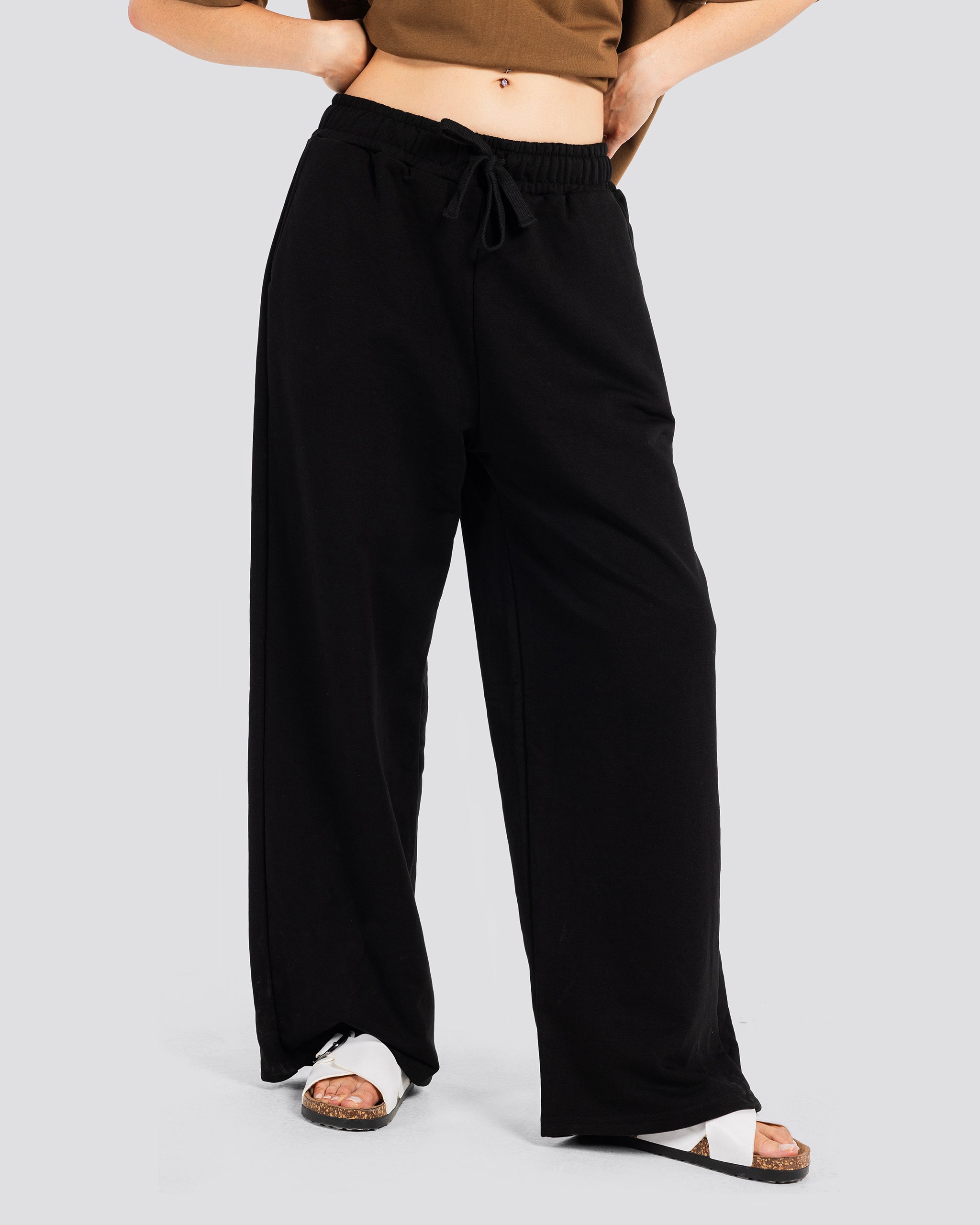 Wide-Leg Sweat Pants - Black