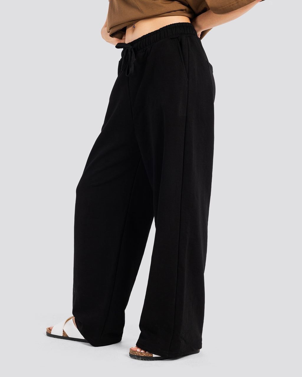 Wide-Leg Sweat Pants - Black