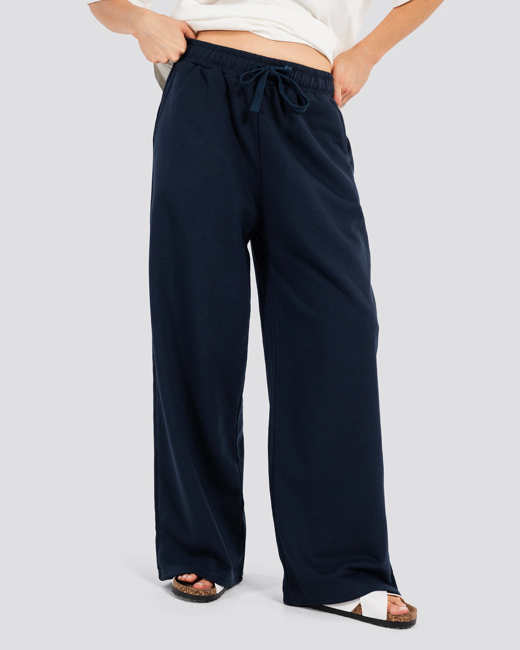 Wide-Leg Sweat Pants - Navy
