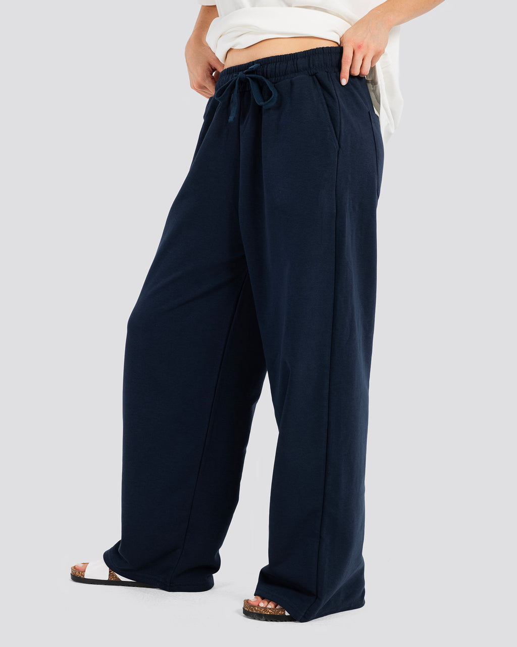 Wide-Leg Sweat Pants - Navy