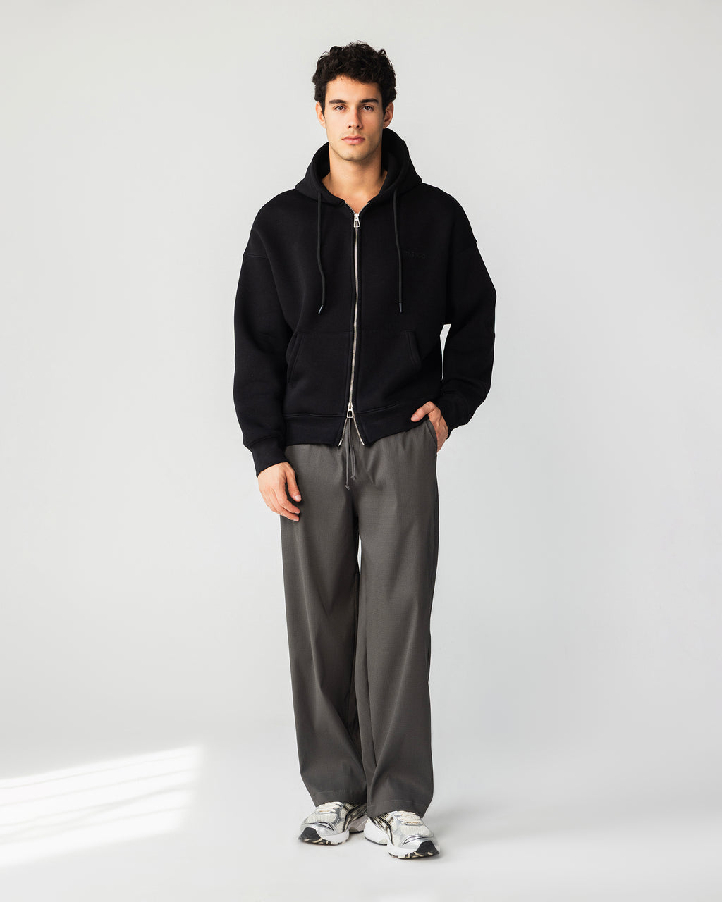 Textured Wide Leg Pants – Gray – Anti Basic streetwear Egypt (photo 1)