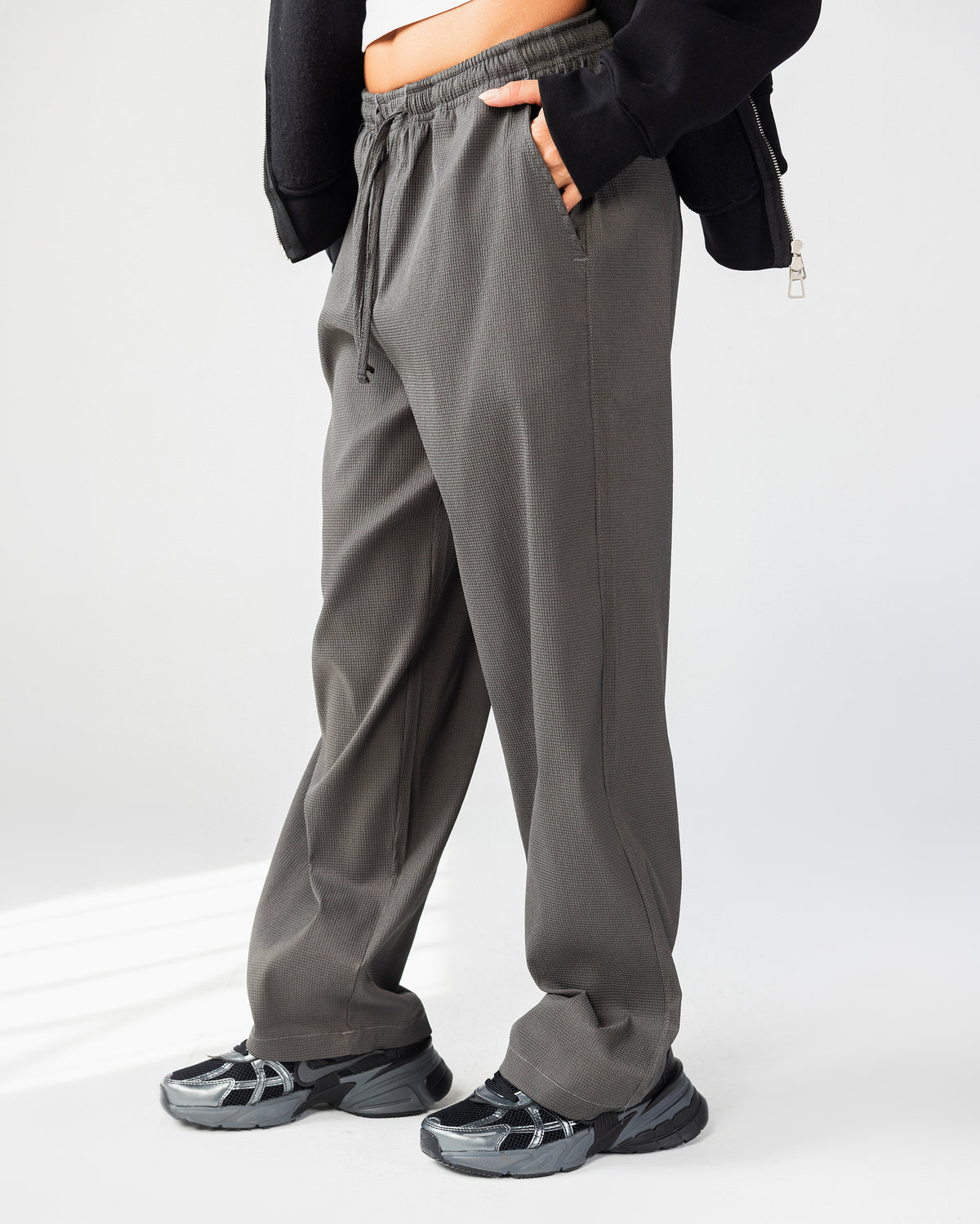 Textured Wide Leg Pants – Gray – Anti Basic streetwear Egypt (photo 13)