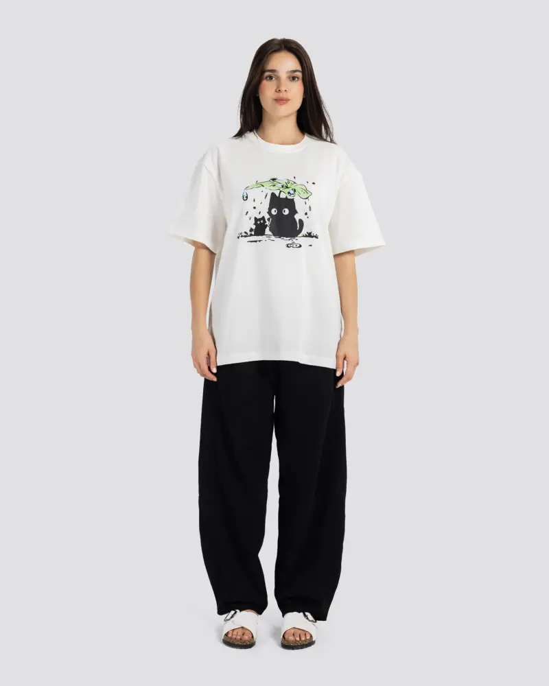 Cat Print Oversize T-Shirt1 Cat Print Oversize T-Shirt – White – Anti Basic streetwear Egypt