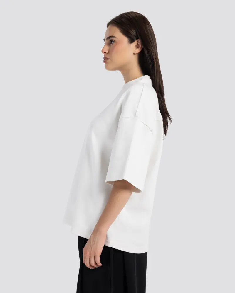 Boxy-Fit Stitched T-Shirt – Off White – Anti Basic streetwear Egypt (photo 7)