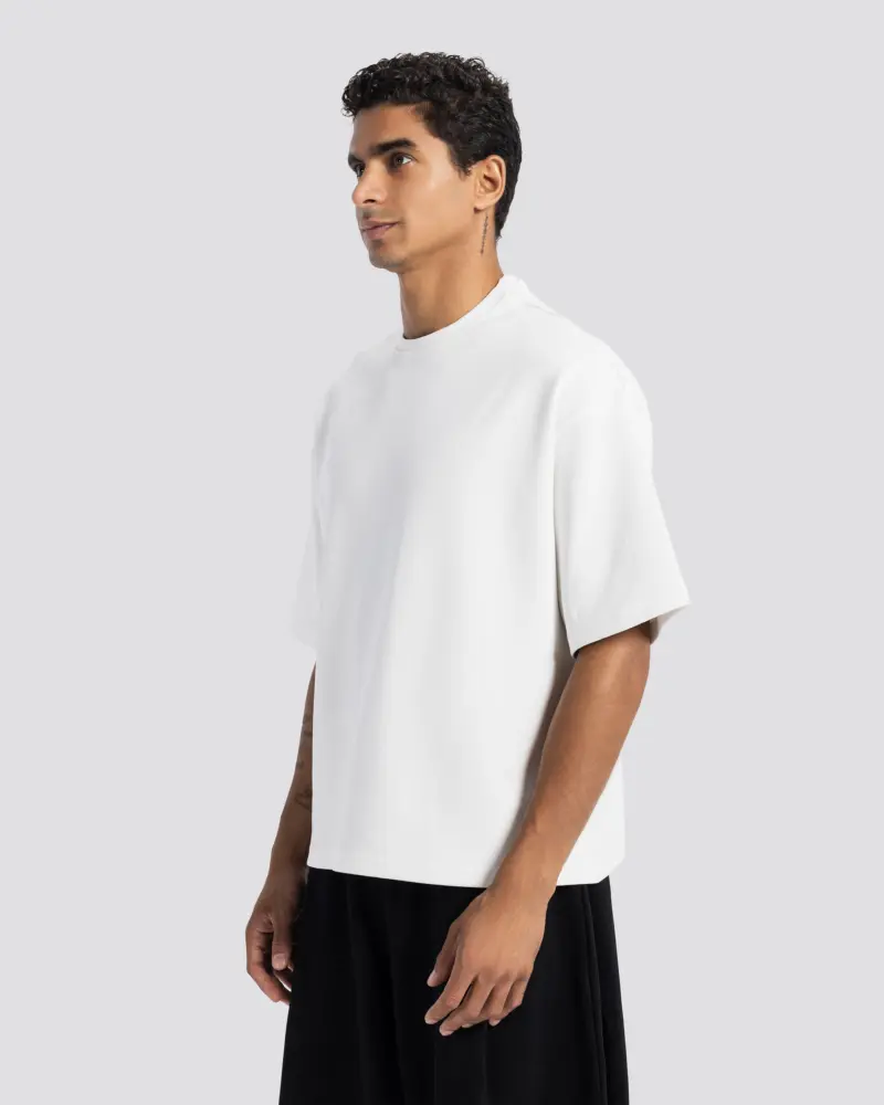 Boxy-Fit Stitched T-Shirt – Off White – Anti Basic streetwear Egypt (photo 3)