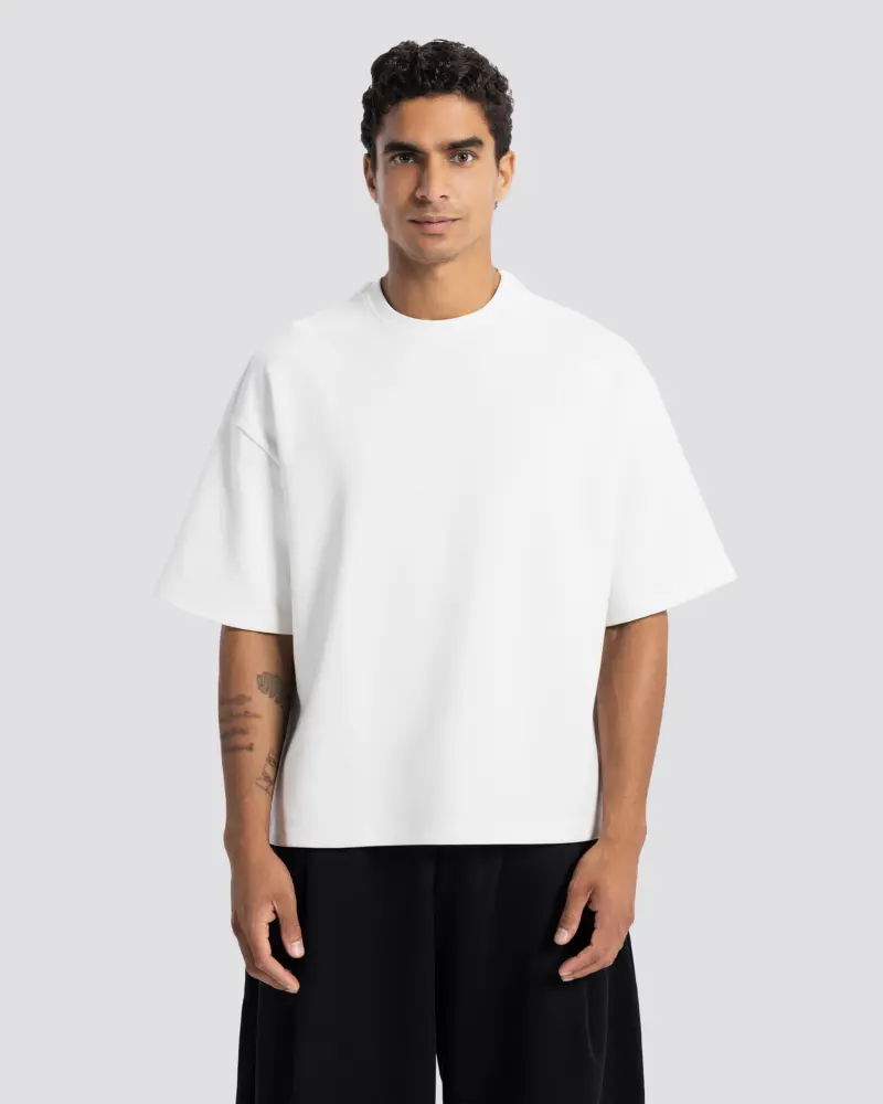 Boxy-Fit Stitched T-Shirt – Off White – Anti Basic streetwear Egypt (photo 5)
