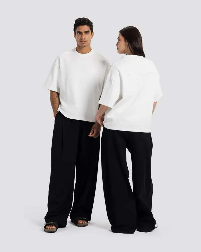 Boxy-Fit Stitched T-Shirt off white7 Boxy-Fit Stitched T-Shirt – Off White – Anti Basic streetwear Egypt