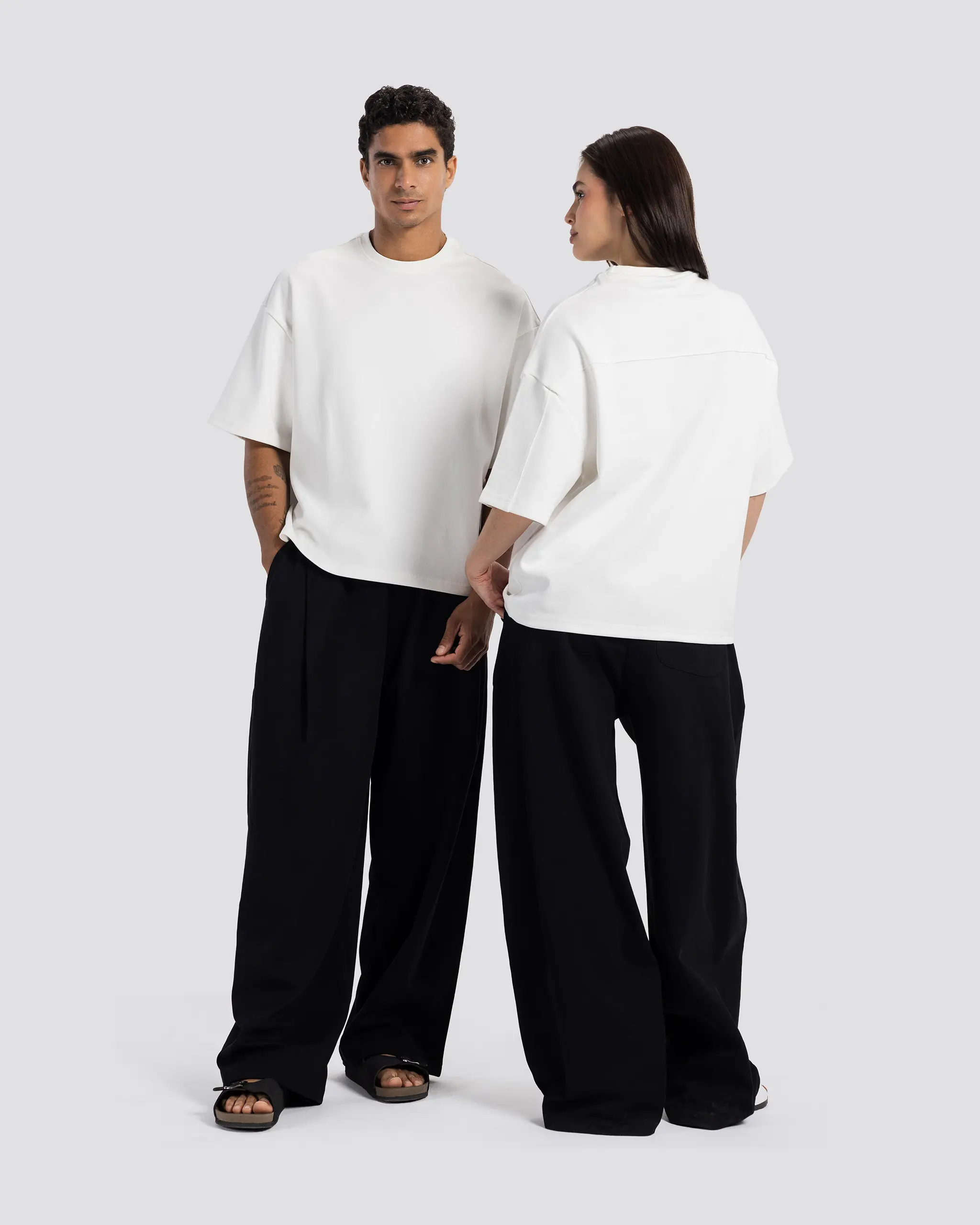 Boxy-Fit Stitched T-Shirt off white7 Boxy-Fit Stitched T-Shirt – Off White – Anti Basic streetwear Egypt