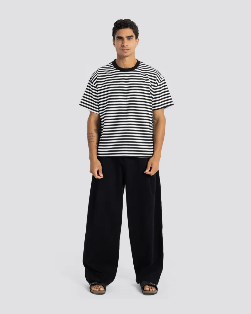 Relaxed Fit Striped T-Shirt White1 Relaxed Fit Striped T-Shirt – White – Anti Basic streetwear Egypt
