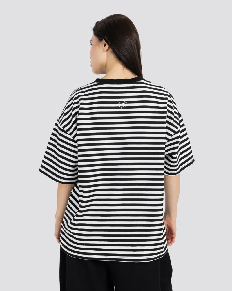 Relaxed Fit Striped T-Shirt – White – Anti Basic streetwear Egypt (photo 7)