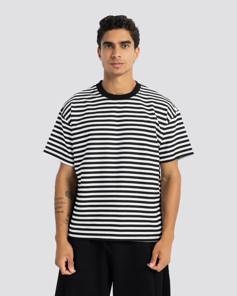 Relaxed Fit Striped T-Shirt – White – Anti Basic streetwear Egypt (photo 8)