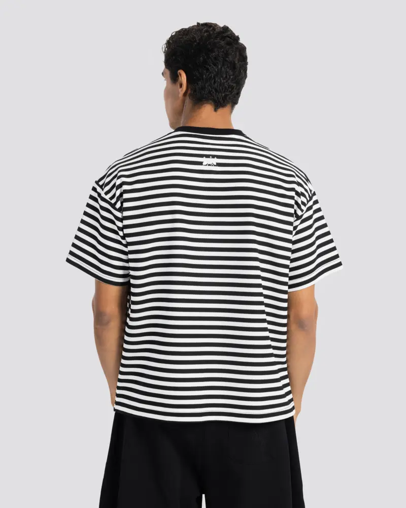 Relaxed Fit Striped T-Shirt – White – Anti Basic streetwear Egypt (photo 3)