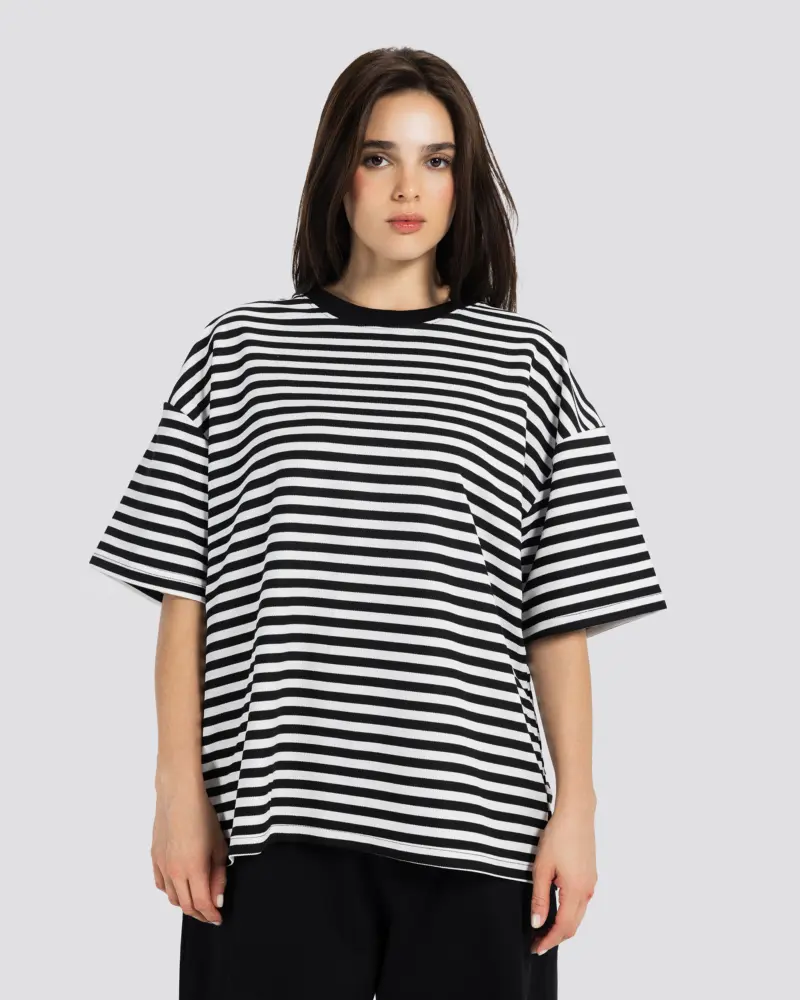 Relaxed Fit Striped T-Shirt – White – Anti Basic streetwear Egypt (photo 9)