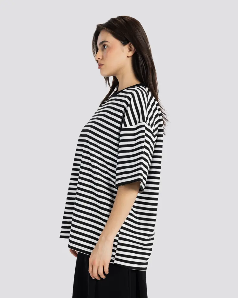 Relaxed Fit Striped T-Shirt – White – Anti Basic streetwear Egypt (photo 6)
