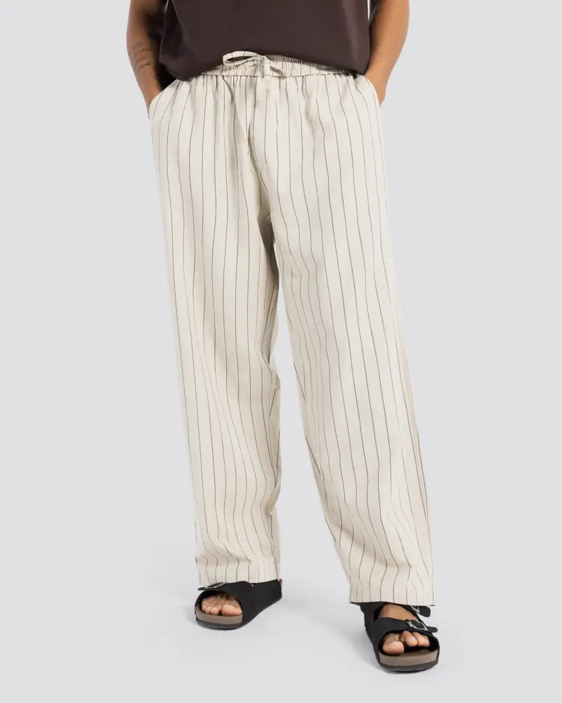 Wide-leg striped linen trousers – Beige – Anti Basic streetwear Egypt
