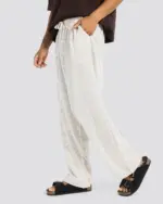 Relaxed Striped Linen Trousers – Off White – Anti Basic streetwear Egypt